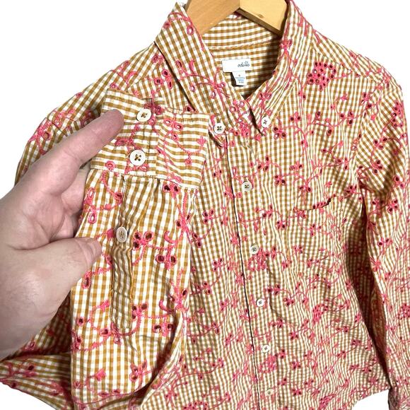 ANTHROPOLOGIE ODILLE Women’s Gingham and Pink Embroidered Blouse - Picture 2 of 3